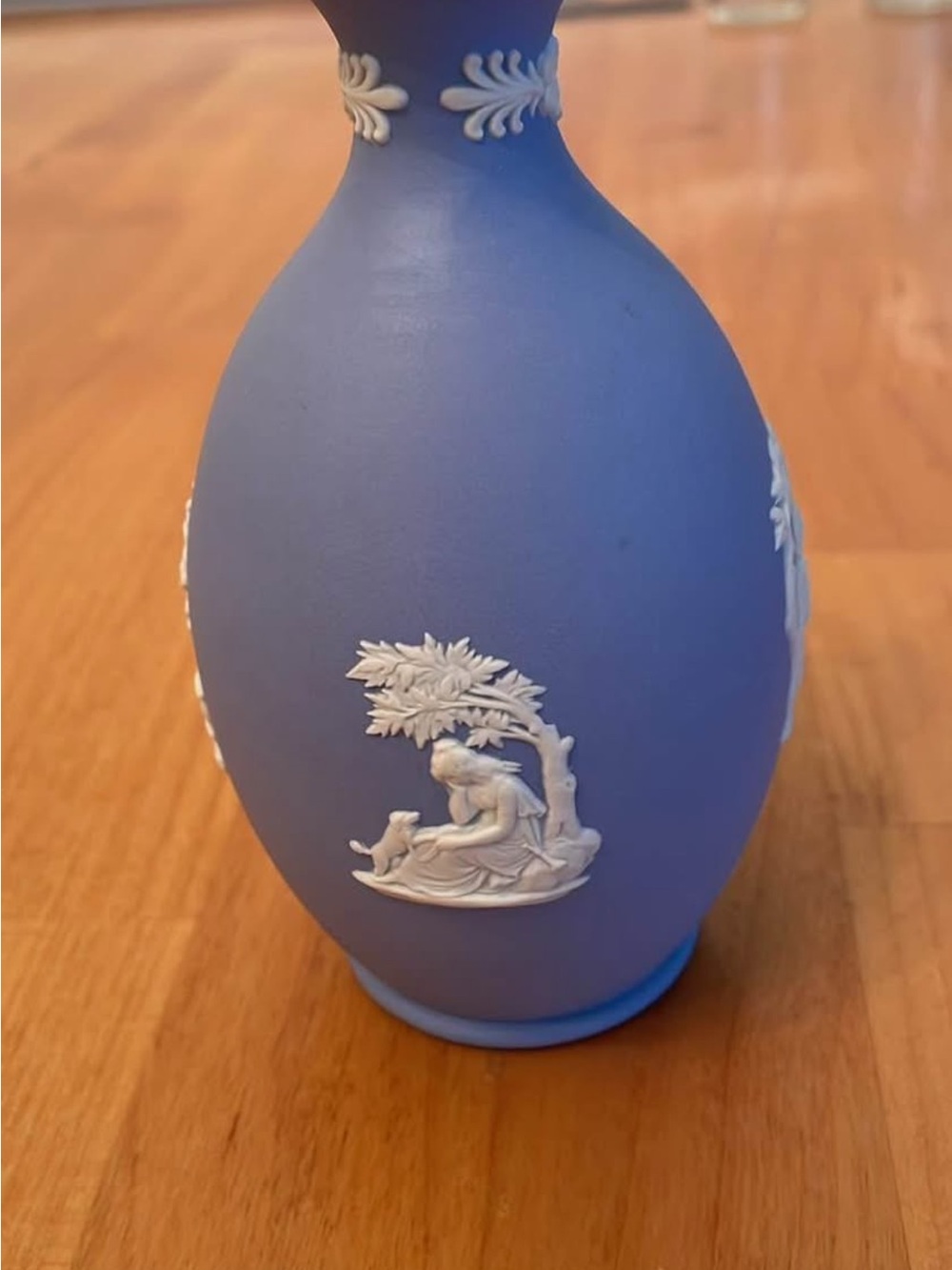 Blue Wedgewood Decorative Bud Vase with White Relief